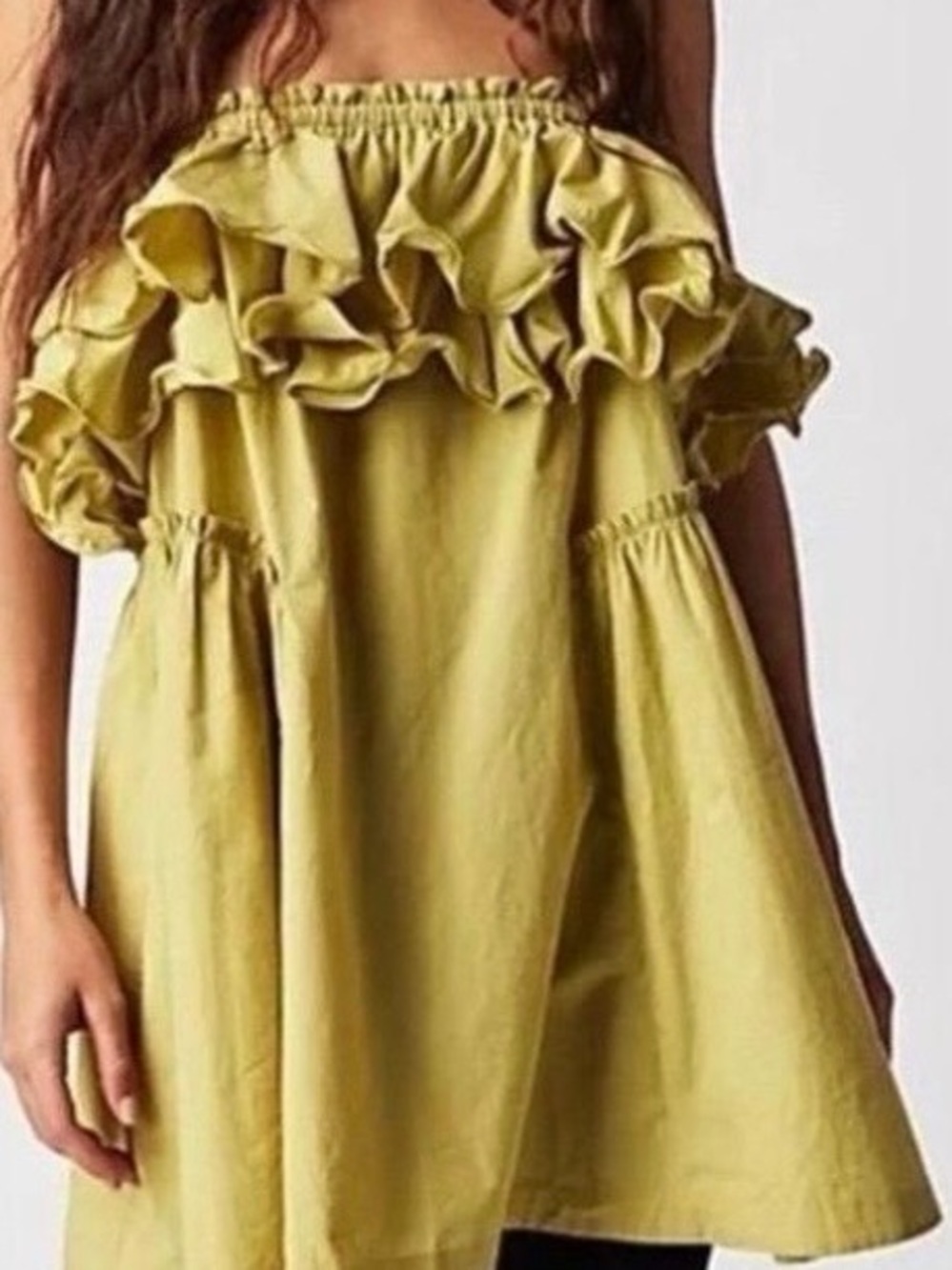 Free People Chartreuse Ruffle Strapless Mini Dress